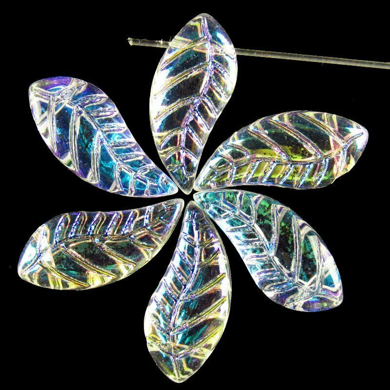 25Pcs 18x8x5mm Carved AB White Rainbow Titanium Crystal Leaf Pendant 21g A-255SJ