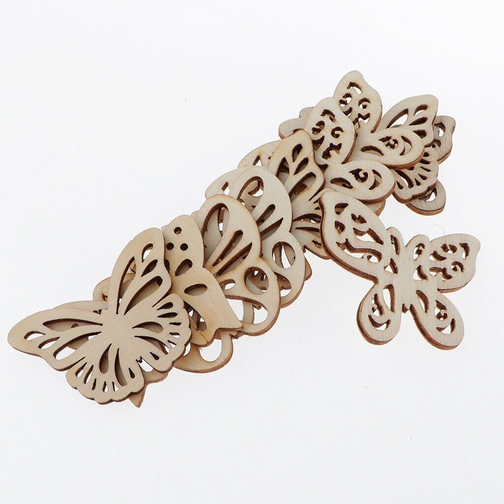 10x/Pack Wooden Buttefly Shape Crafts Embellishments for Wood Hanging Decor