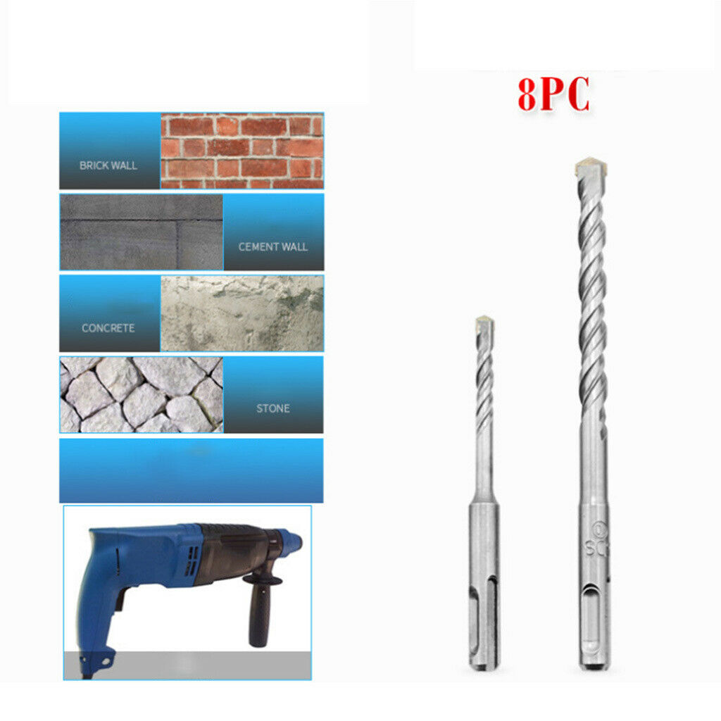8 Pack Rotary Hammer SDS Plus Drill Bits For Concrete