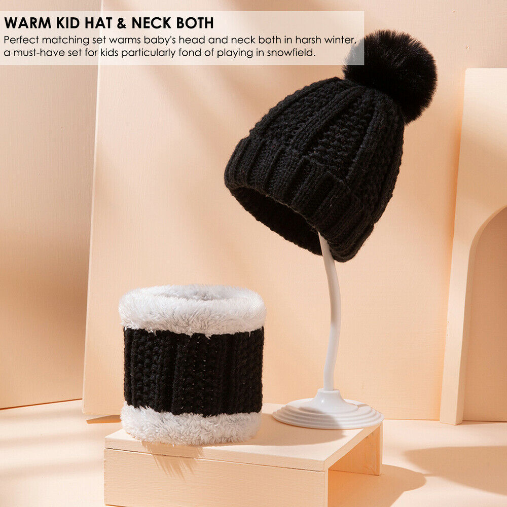 2pcs/set Baby Toddler Winter Hat Scarf Set Kids Warm Knit Beanie Hat&Neck Scarf
