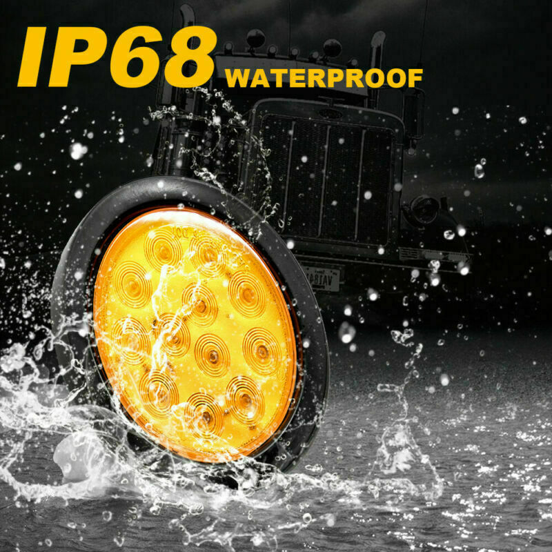 4x 4" Round Amber 12-LED Stop Turn Brake Trailer Tail Light for Jeep Semi Truck