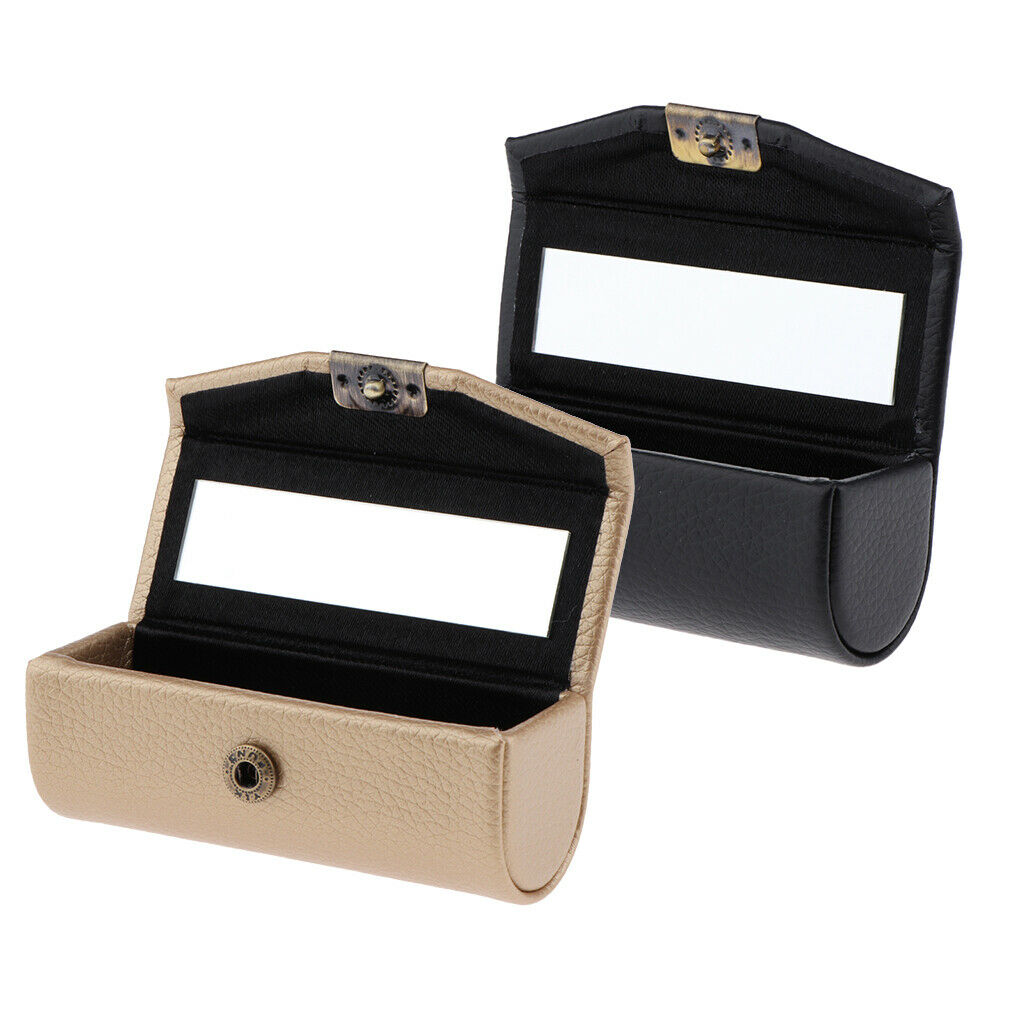 2Pcs Leather Lipstick Case Holder Storage Box with Mirror for Purse Pocket
