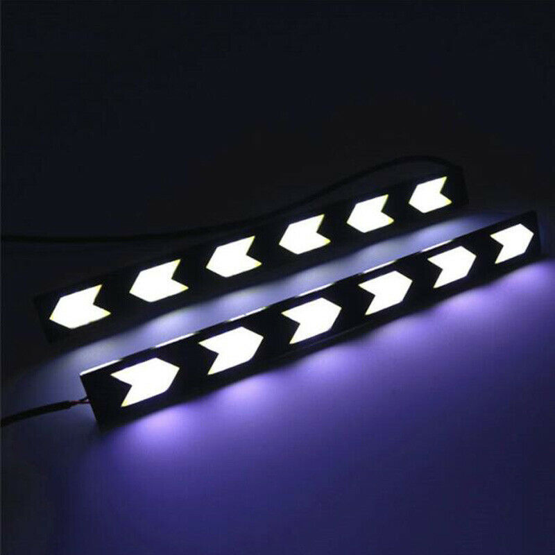 2x Arrow Shape COB White LED Light Car Daytime Running Driving Light DRL Lamp