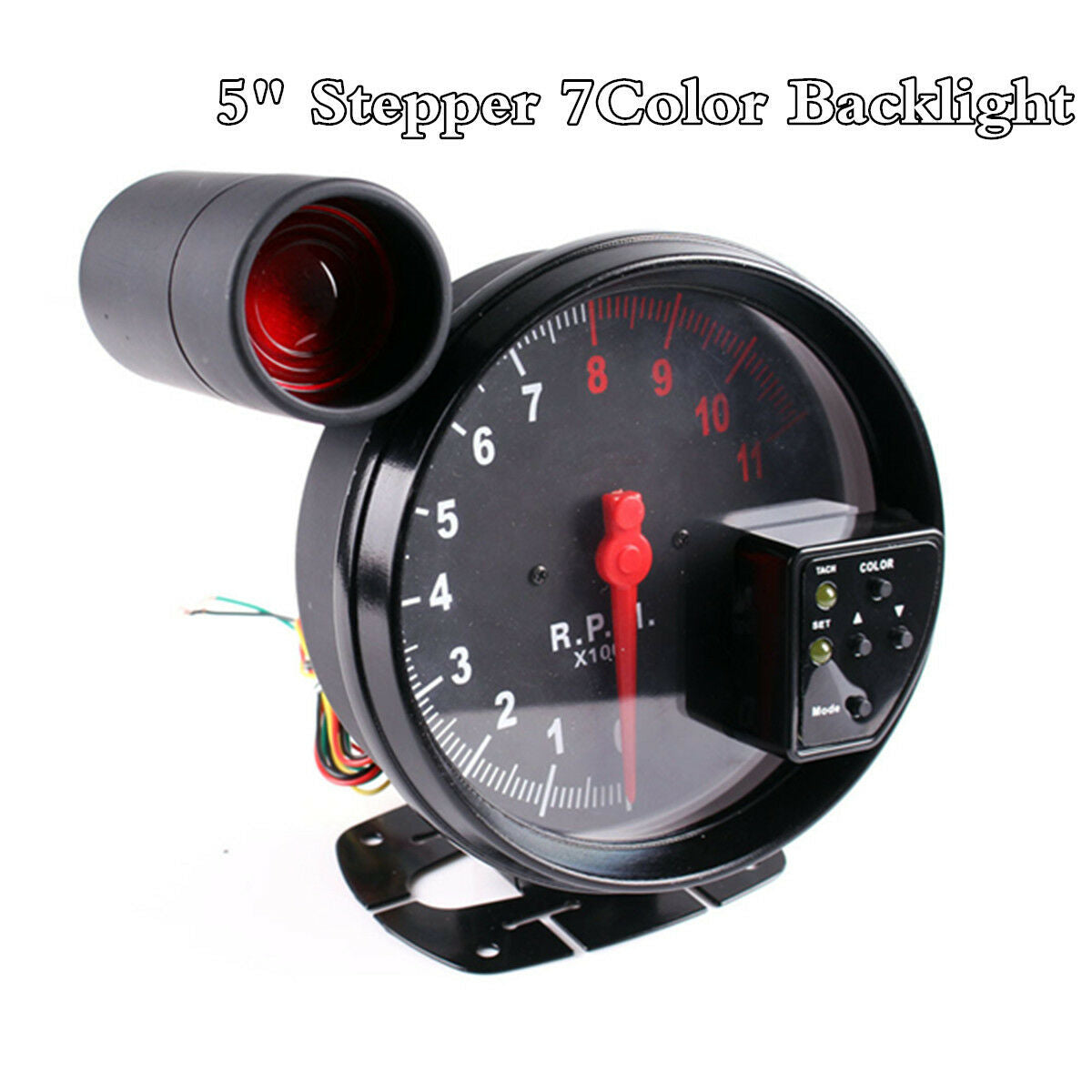 5"7Color Backlight Stepper Motor Car RPM 11000K Tachometer Gauge LED Shift Light