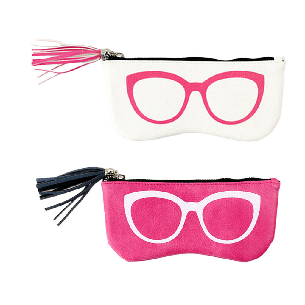 2pcs PU Leather Zipper Sunglasses Pouch Eyeglass Cases Storage Bag for Women