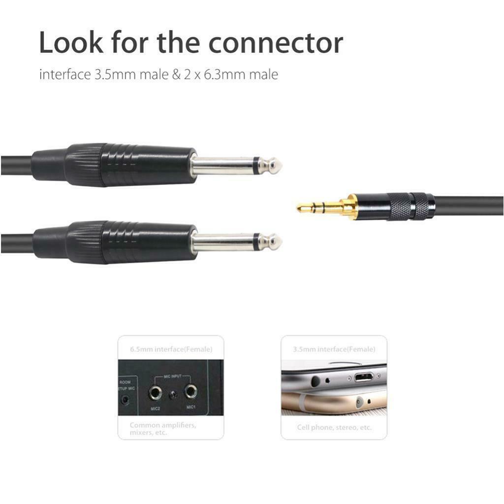 3.5mm 1/8" TRS to Dual 6.35mm 1/4" TS Mono Stereo Y-Cable Splitter  1x 1.5m