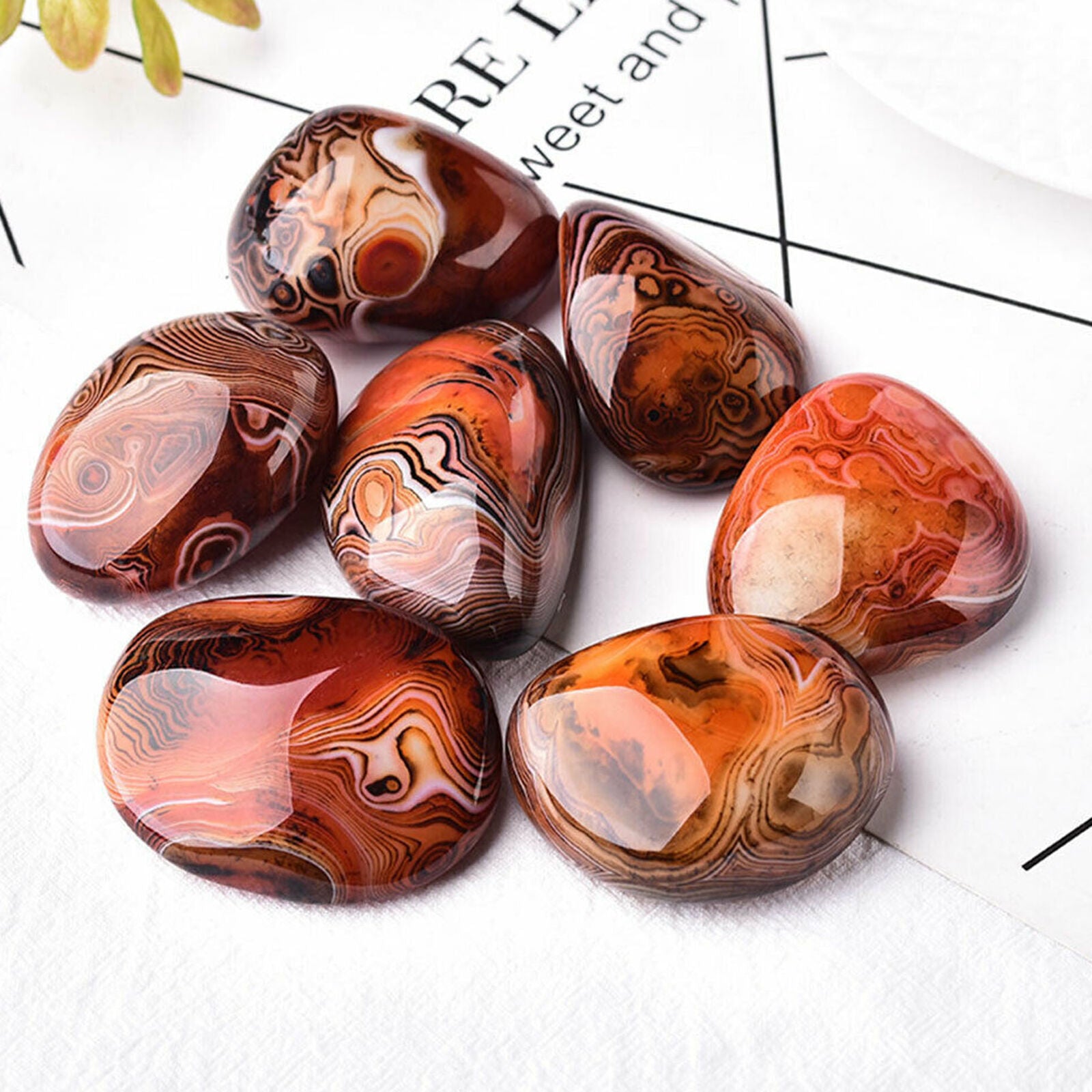 1* Natural Polished Silk Banded Lace Agate Crystal Sardonyx Carnelian Palm stone