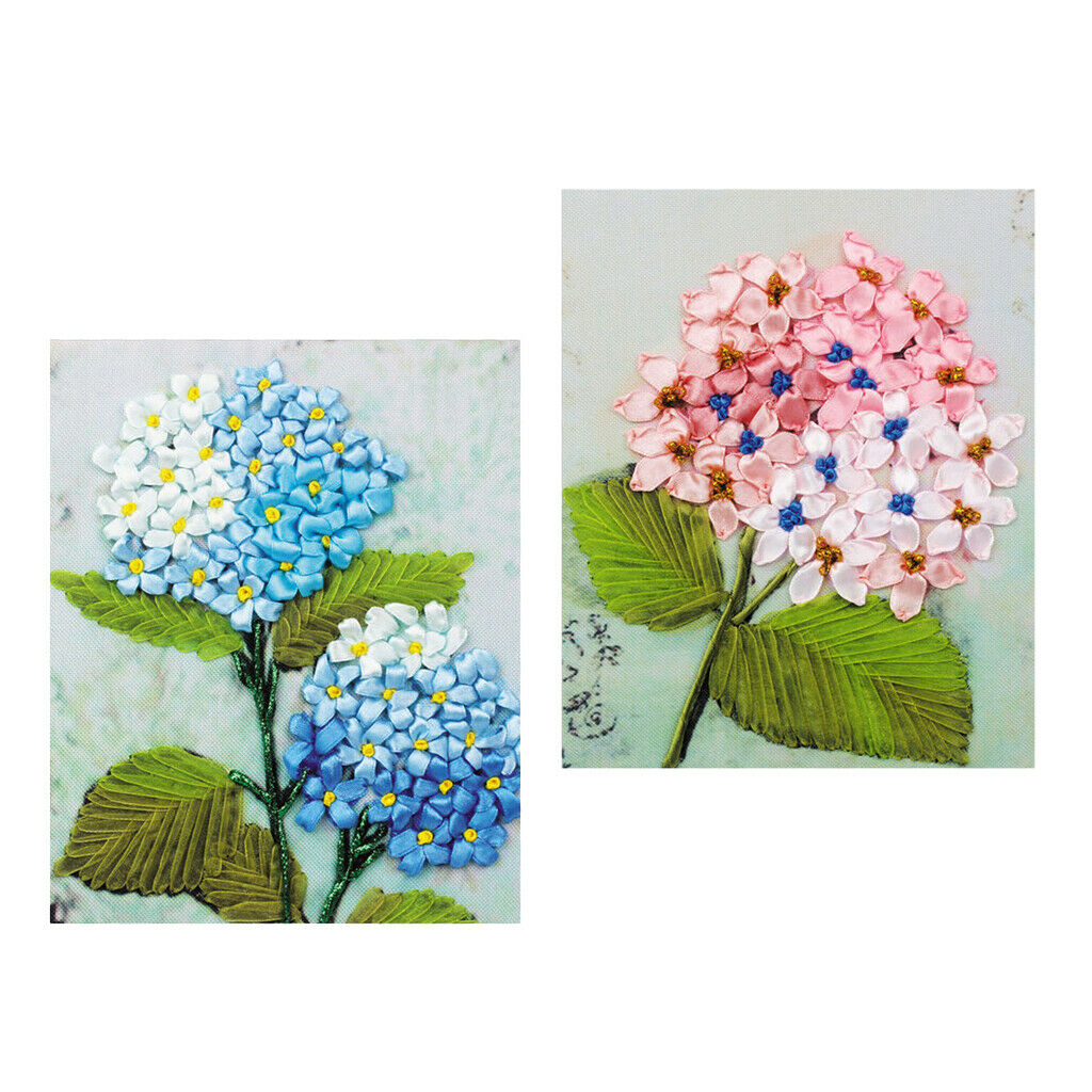 2 Pieces Ribbon Embroidery Kit For Beginner Flower Pattern DIY Home Decor