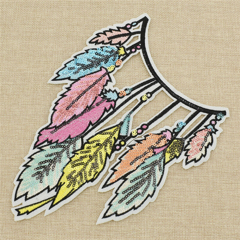 Feather Leaves Embroidery Patch Applique Iron-On Sewing Craft Decor Accessories