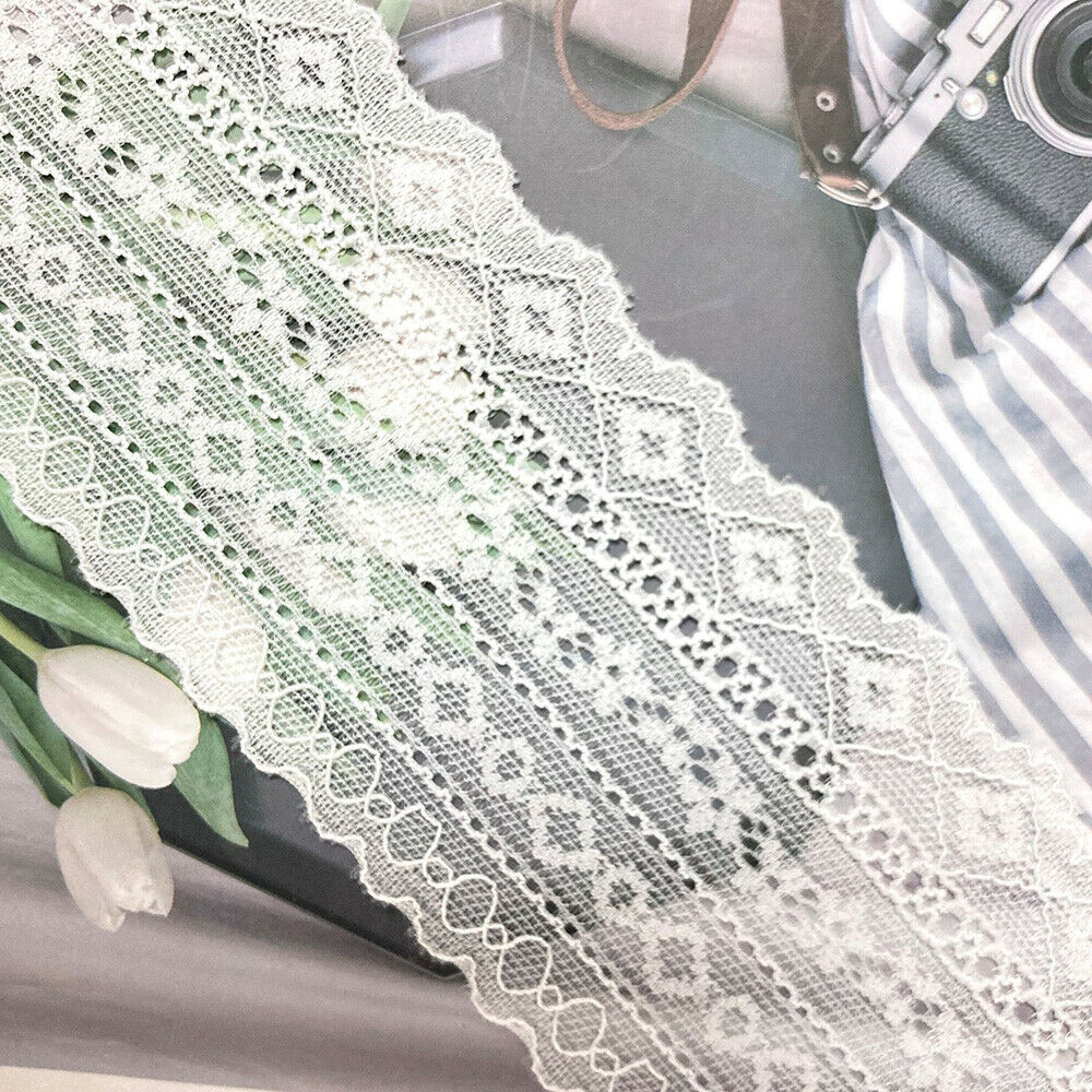 3Y Elastic Band Flower Embroidered Trim Lace Ribbon Fringe Clothing Sewing DIY