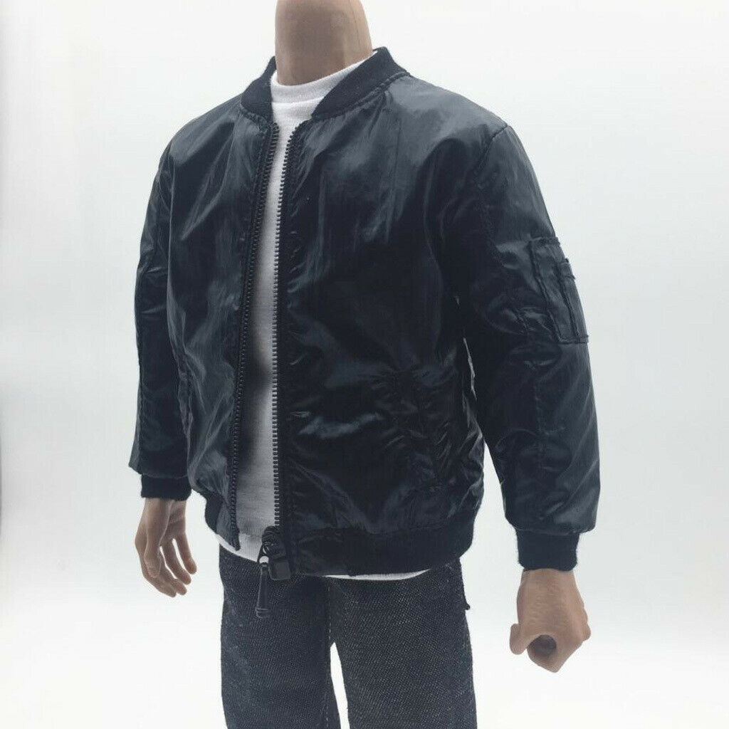 1/6 Scale Faux Leather Long Sleeve Jacket For 12'' Action Figures Black