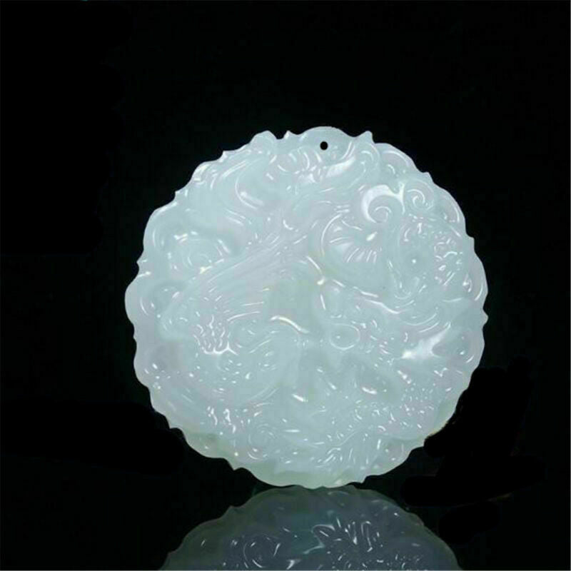 Old Chinese Ancient Natural White Hetian Jade Hand-carved Dragon Phoenix Pendant
