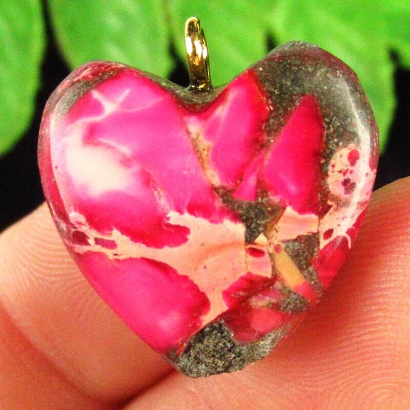 3Pcs Red Man-made Sea Sediment Jasper & Pyrite Heart Pendant 22x20x7mm DHS185