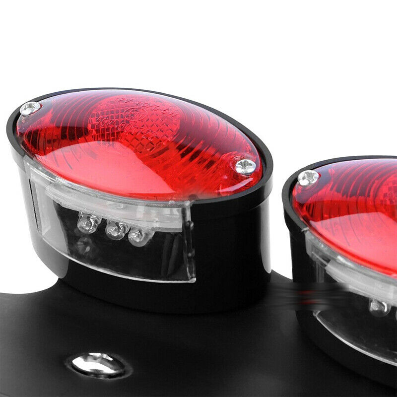 Motorcycle Modification Double Oval LED Tail Brake Lights w/ License Plate Frame