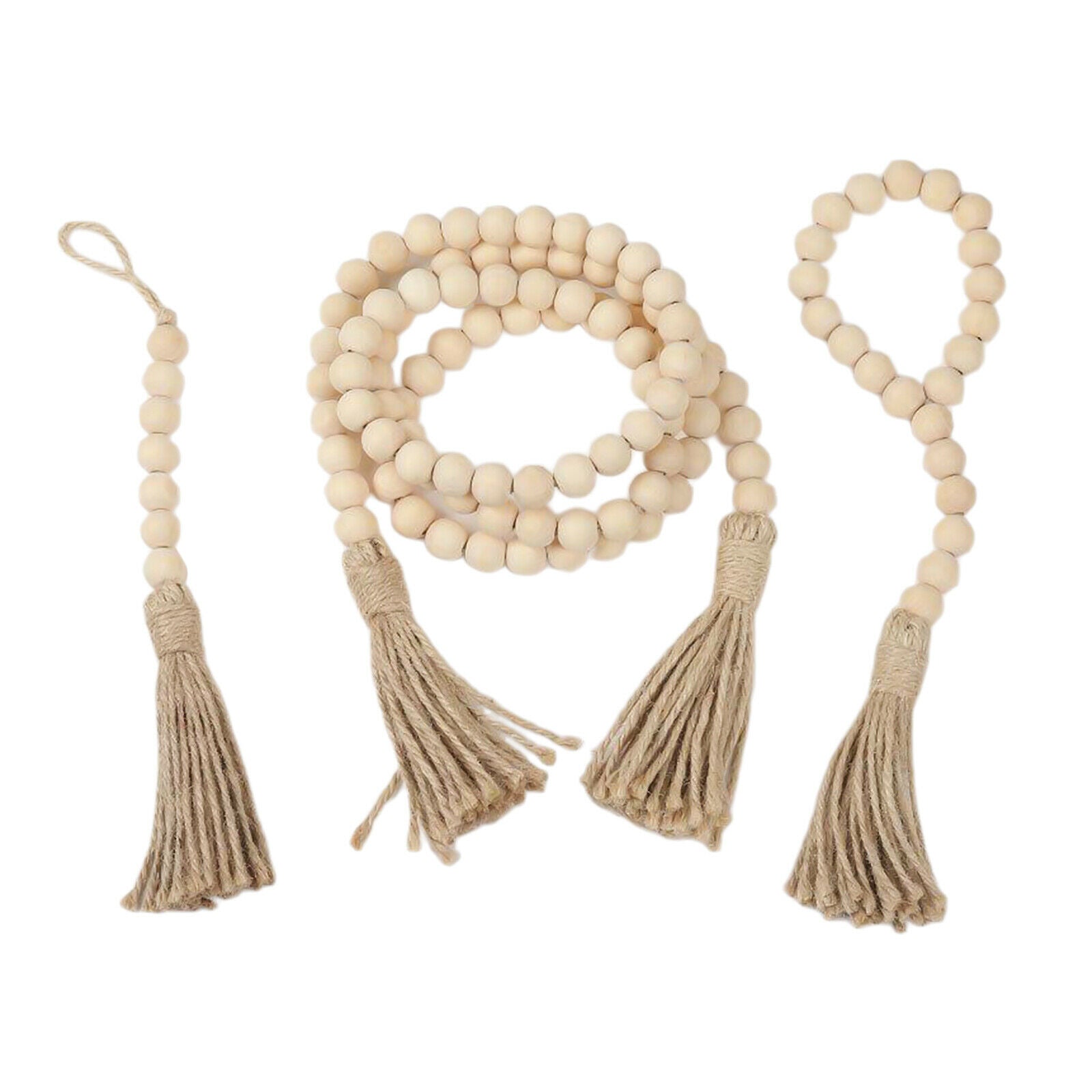 3Pieces Wood Bead Garland Farmhouse Rustic Country Beads Holiday Decoration Wall