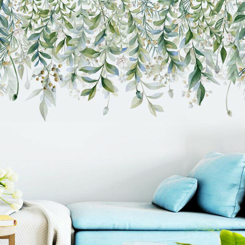 Green Leaves Wall Stickers For Bedroom Living Room DIY Wall Decals Door Mu~A Kt