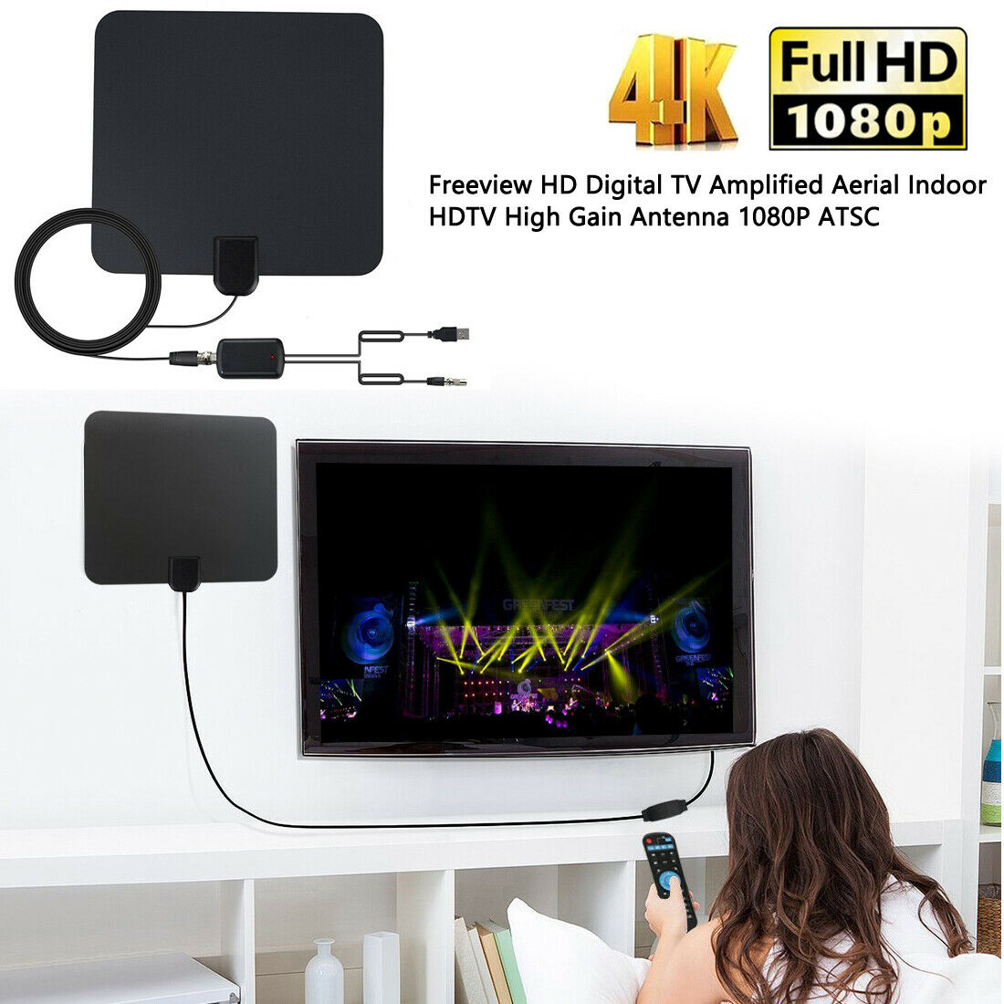 High Gain Freeview Indoor HDTV Antenna 1080P ATSC Digital TV Amplified Aerial CA