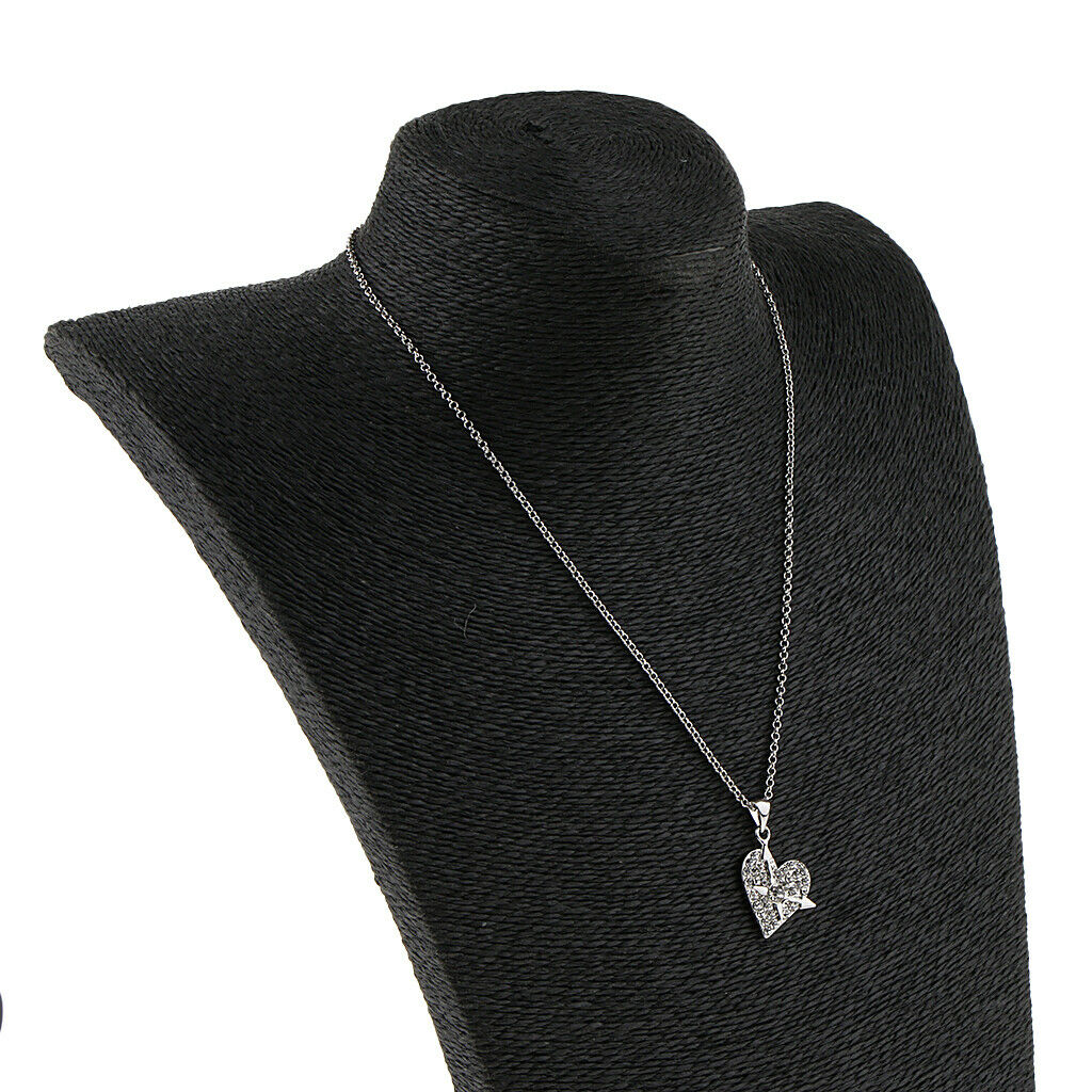 Full Rhinestone Paved Love Heart Double Arrow Pendant Chain Choker Necklace