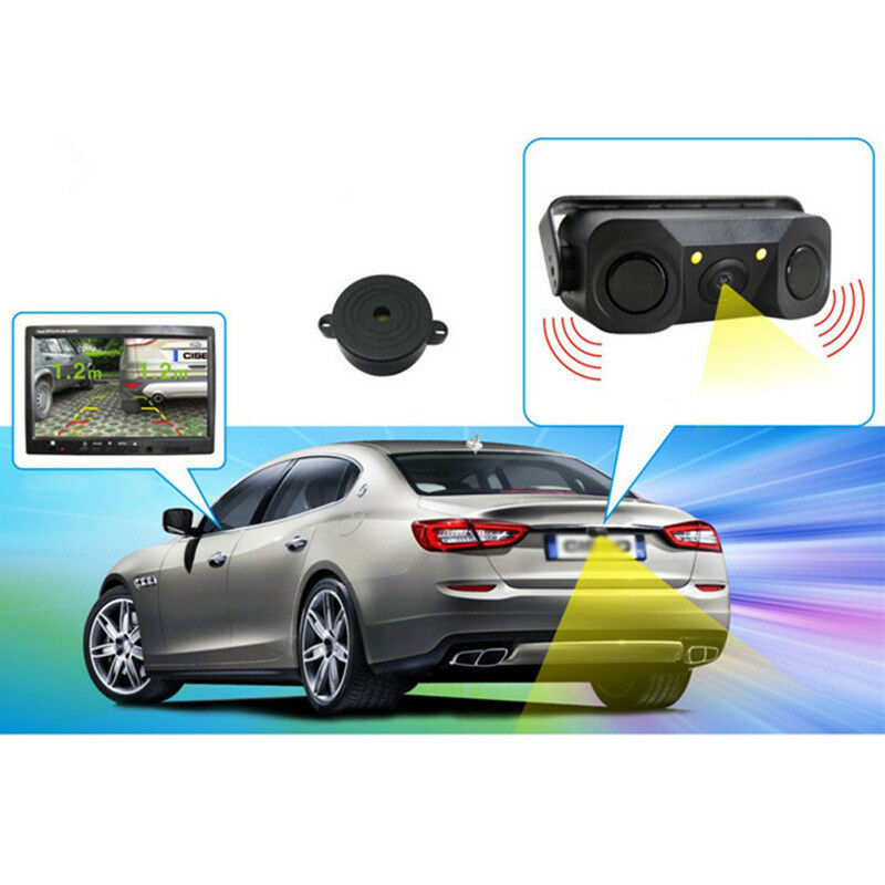 3in1 170Â° Car Visual Reversing Rear View Camera with Backup Radar Parking Sensor
