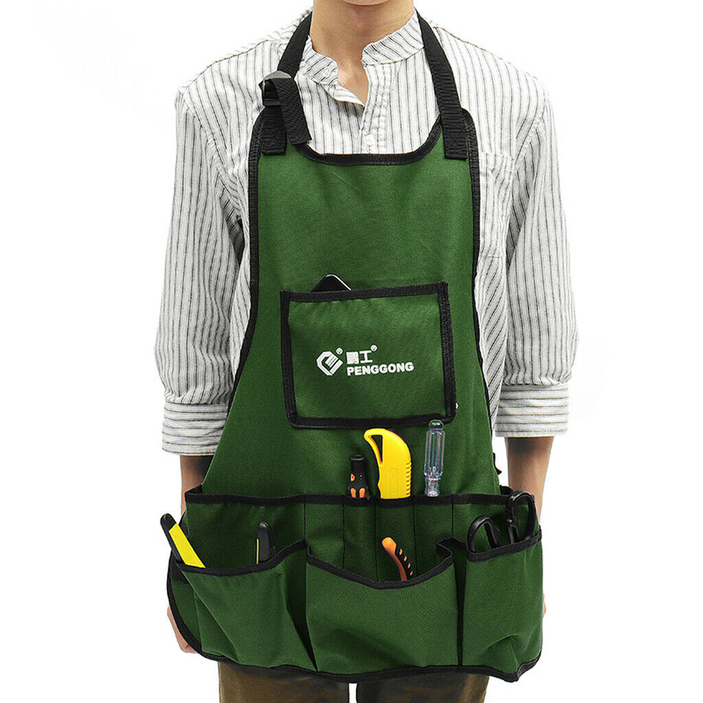 Multiple Pockets Garden Apron Carpenters Gardening Tools Pouch Army Green