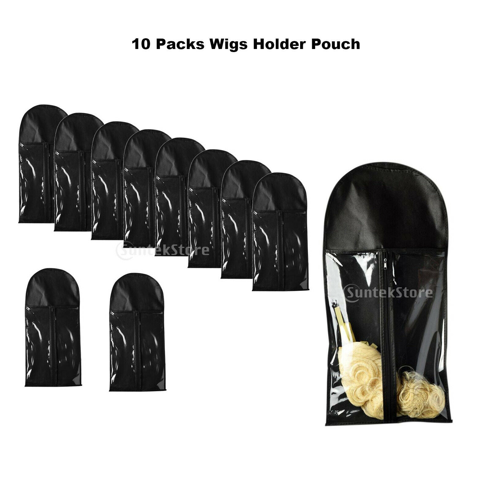 10Pcs Plastic Wigs Hairpiece Toupee Case Bag Protector Pouch Organizer Black
