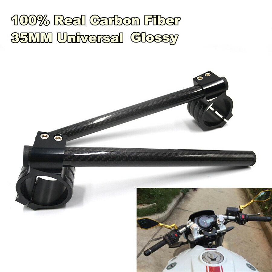 2x Carbon Fiber Clip-On Motorcycle 7/8" Handlebars 35mm Fork Tube For Cafe Racer