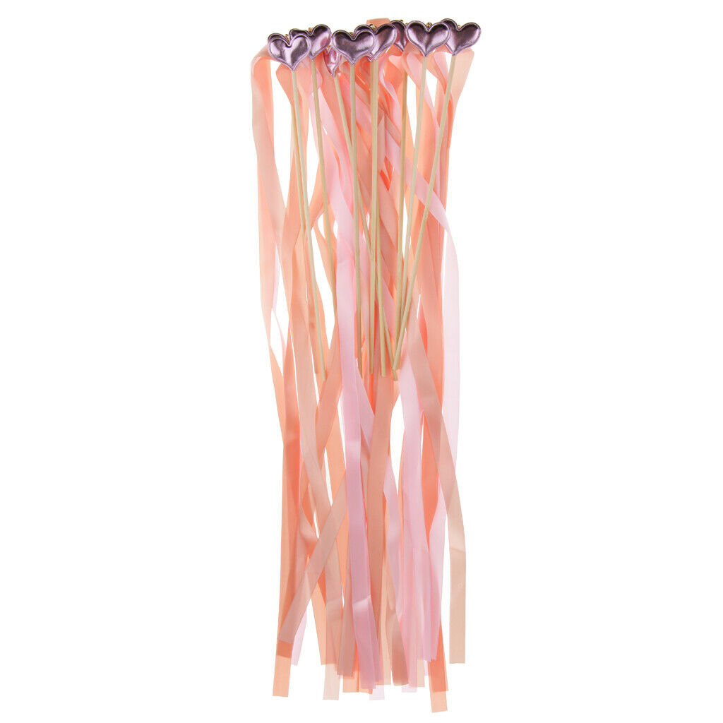 10 Pieces Wedding Twirling Stream Ribbon Sticks Wands with Heart Ribbon A5