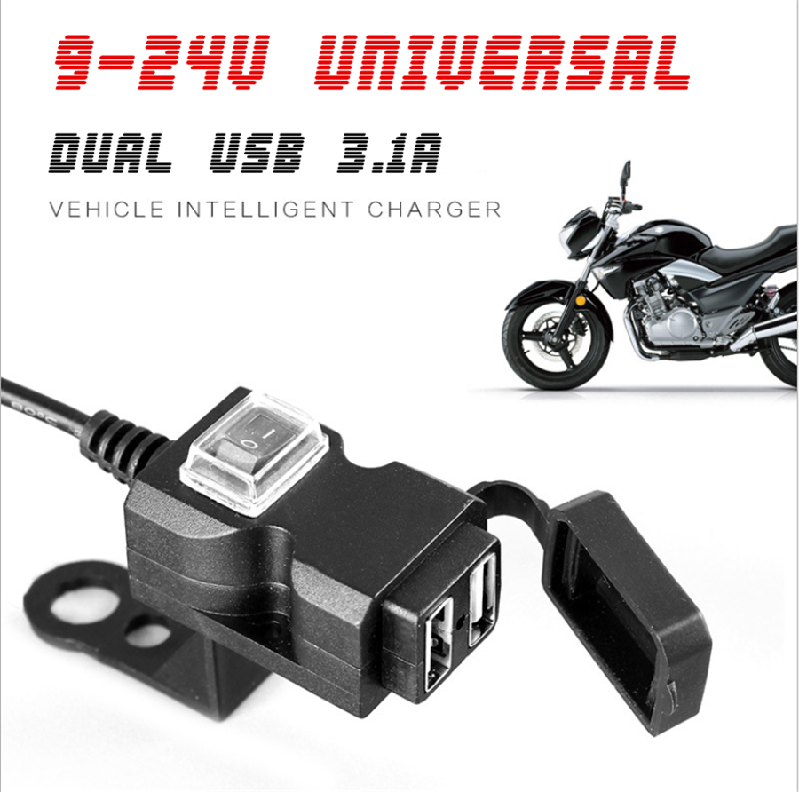 Waterproof Dual USB 3.1A Motorcycle Handlebar Phone Charger Socket With Switch