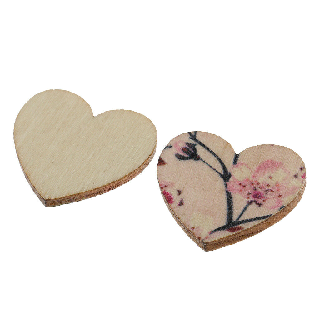 100 Pieces Multicolor Printed Heart Shape Wooden Pieces Wedding Favors
