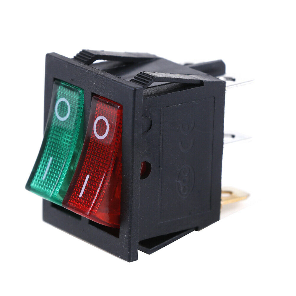 6 pin on/off double spst rocker boat switch 250V/15A 125V/20A red green light WF