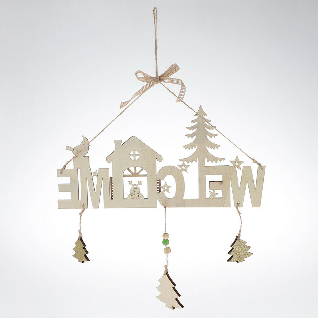 Christmas Elk Xmas Tree Welcome Guest Sign -Wooden Hanging Plaque For Xmas