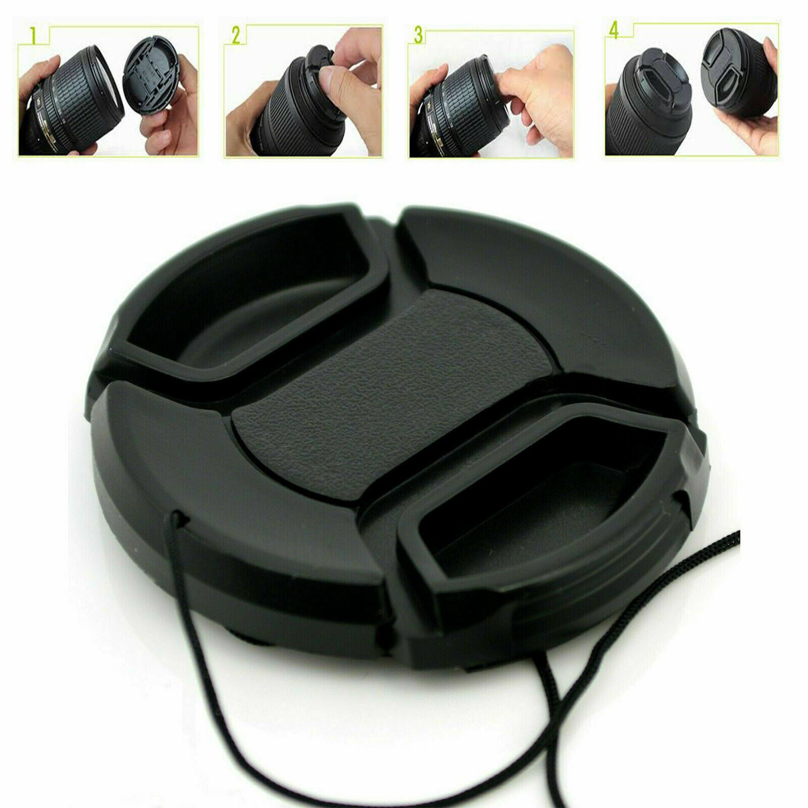 52mm Lens Cover center pinch snap on Front Cover string for Canon Nikon Sony USA