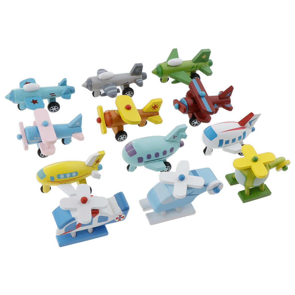 12pcs Wooden Shape Planes and Helicopters | Hand-Eye Coordination Toys for Kids