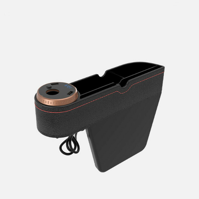 Leather 12-24V Car Seat Slotted Storage Box with Mobile Phone Charger 5V/2.1A