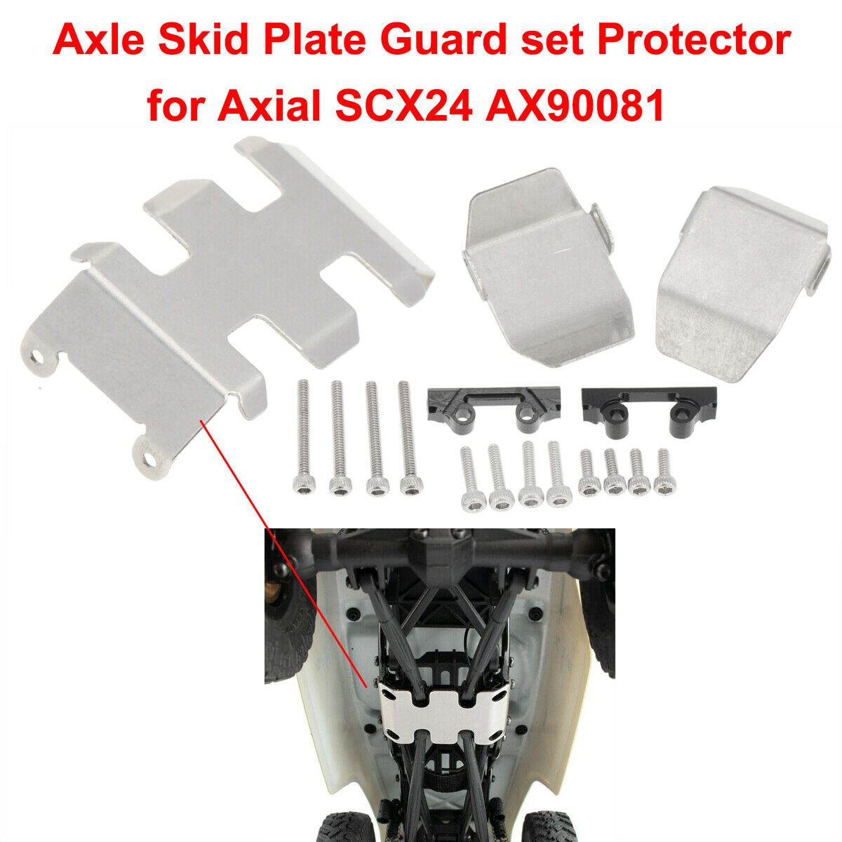For Rcing Axial SCX24 AX90081 Stainless Steel Axle Skid Plate Guard setProtector