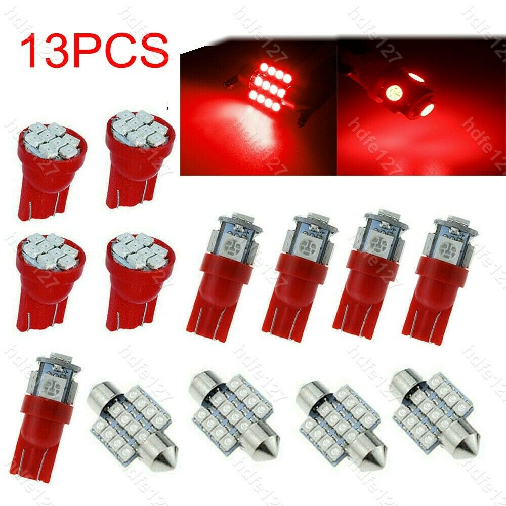 13pcs Red Auto Car LED Lights Interior Package Kit Dome License Plate Lamp Bulbs