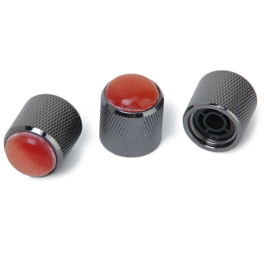 3pcs Volume Tone Control Knob for Electric Guitar - Black with Red Top