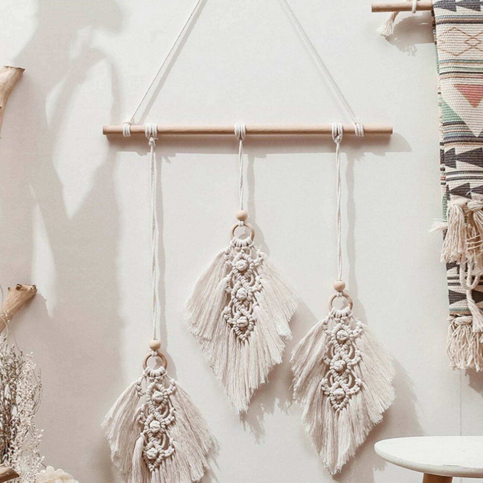 Macrame Wall Hanging Tapestry Chic Bohemian Woven Leaves Fringe Wall Ornaments