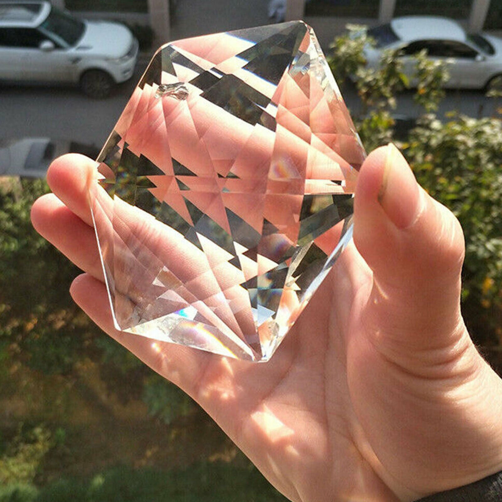 100MM Clear Glass Crystal Large Hexagram Prisms Pendant Suncatcher Fashion