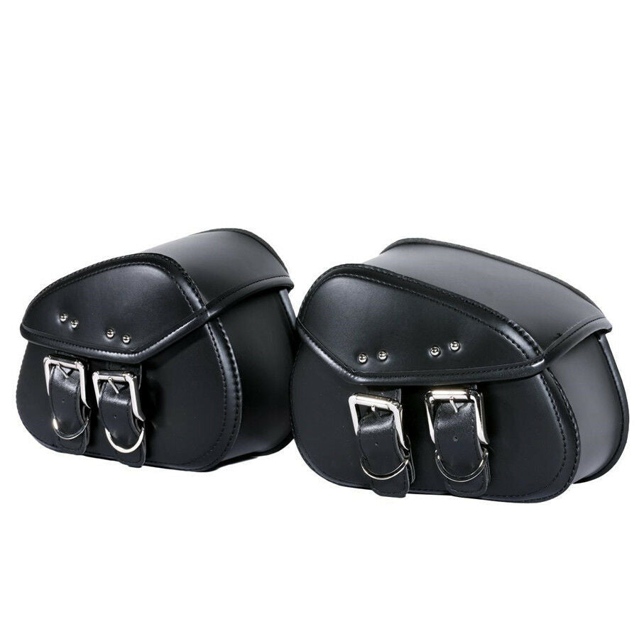 Pair Motorcycle Black Leather Leather Saddlebags Saddle Bags