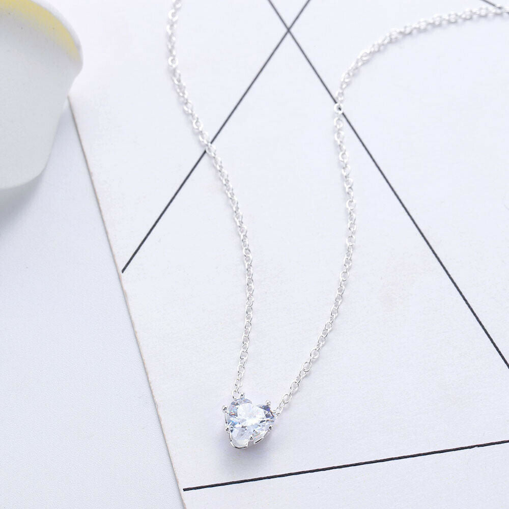 925 Sterling SilverFilled Classic Love Peach Heart Chain Necklace Wholesale Gift