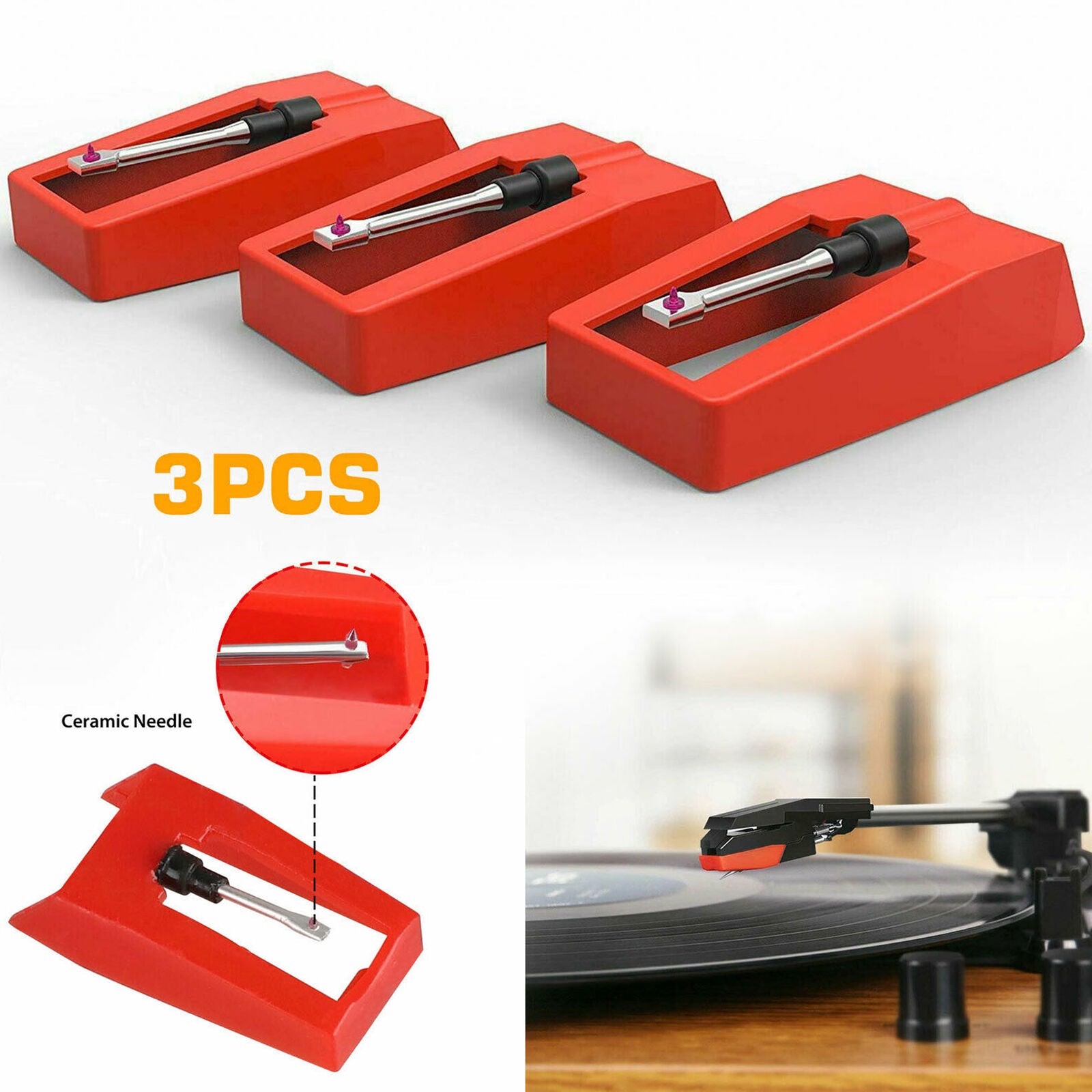 3Pcs Replacement Stylus for Turntable, Record Player Needle Diamond Stylus
