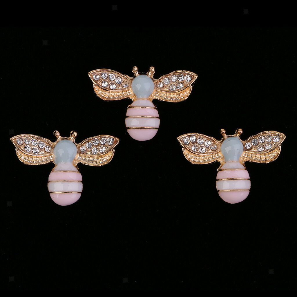 5 25x17mm Mini Bee Alloy Rhinestone Flatback Buttons Scrapbook Embellishment