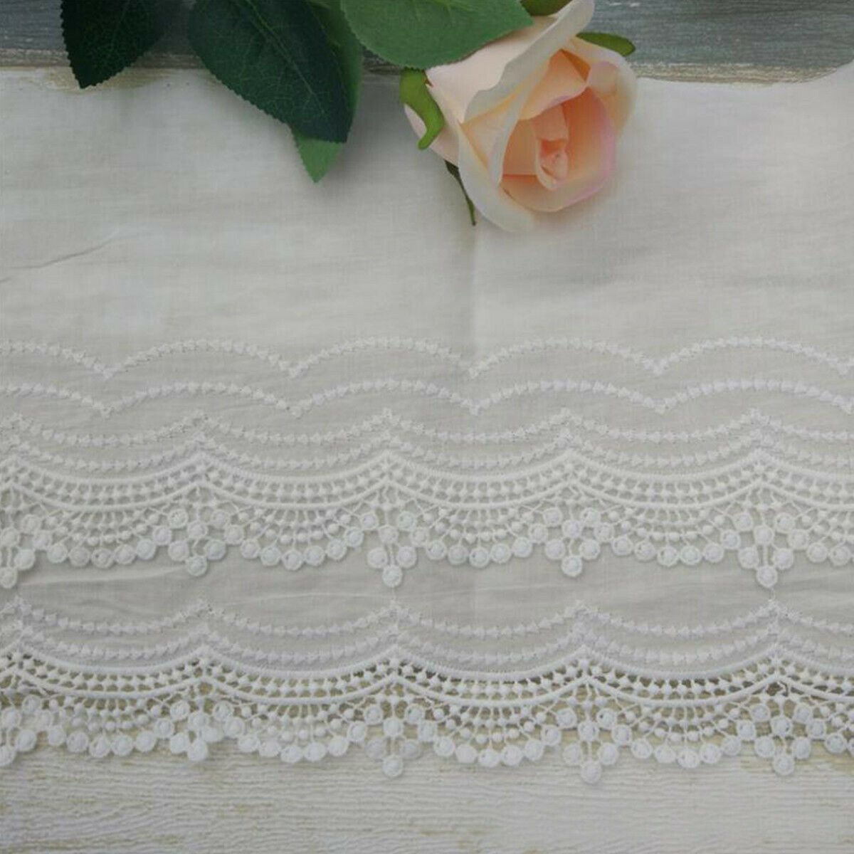 3 Yards Cotton Floral Embroidery Lace Trim Dress Curtain Fabric Ribbon Sewing
