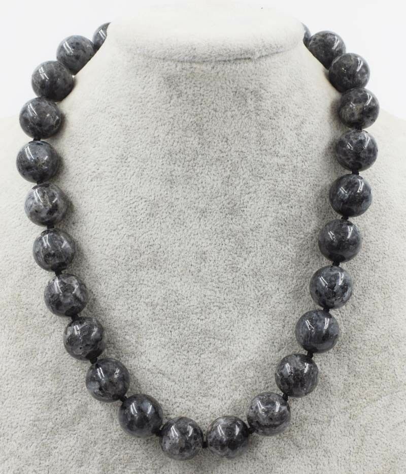 labradorite black round 14mm necklace 18" agate fashion beads  nature
