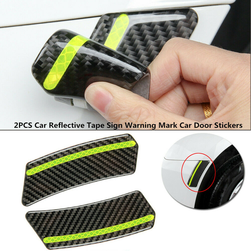 2PCS Vehicles Reflective Tape Carbon Fiber Sign Warning Mark Car Door Stickers