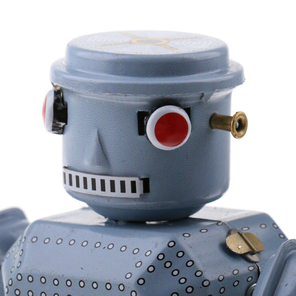 10cm Gray Wind Up Walking Planets Robot Clockwork Tin Tinplate Toys Collectibles
