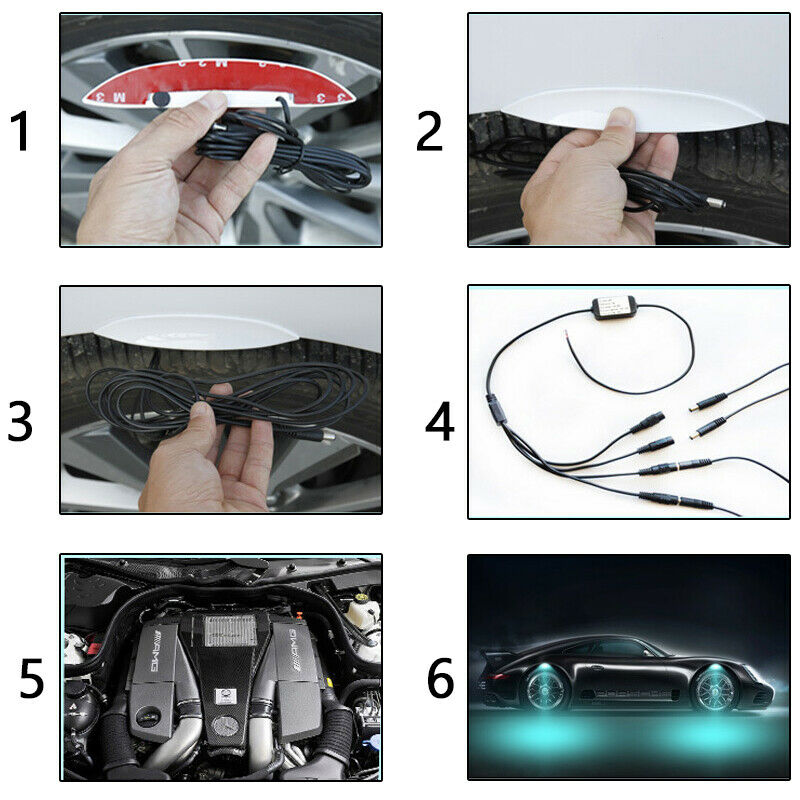 4X Blue LED Car Fender Wheel Eyebrow Lights Atmosphere Lamp 3 Modes Flash Strobe