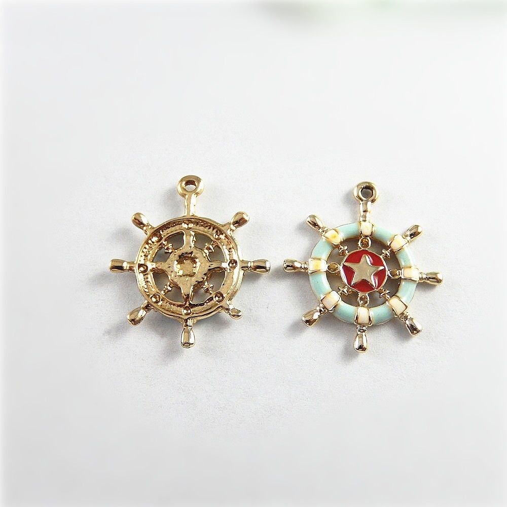 10pcs Colorful Enamel Alloy Steering Wheel Charms Pendant Necklace Jewelry Craft