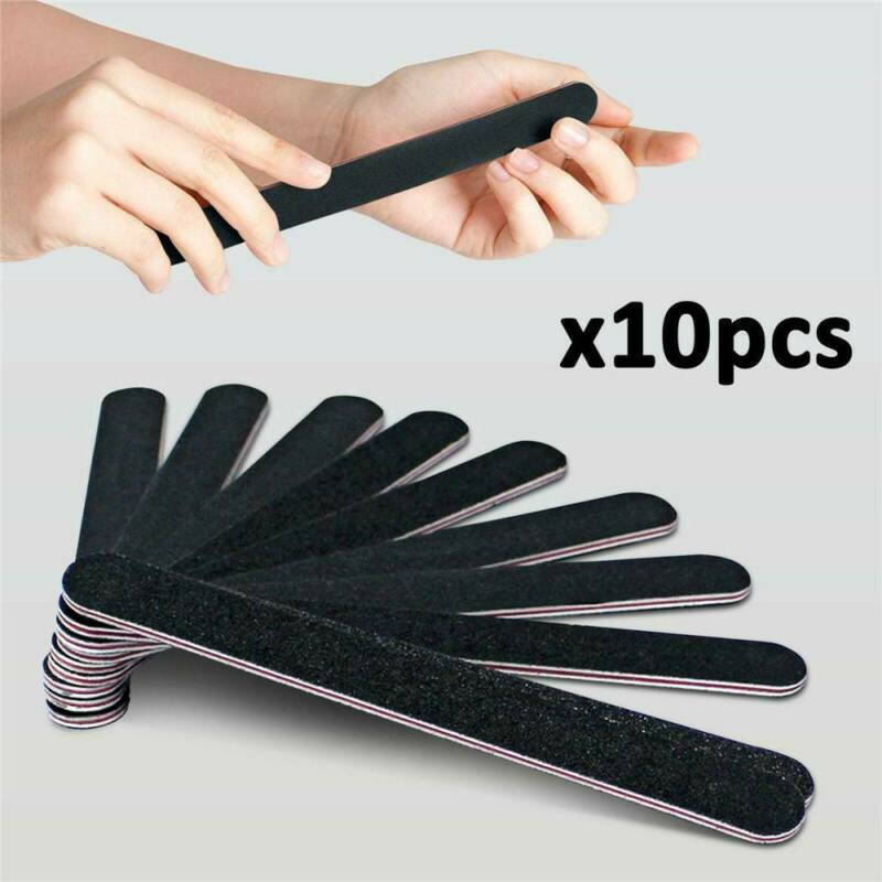US 10Pcs Nail Files Double Sided 100/180 Grit File Emery Board Straight Sets Kit